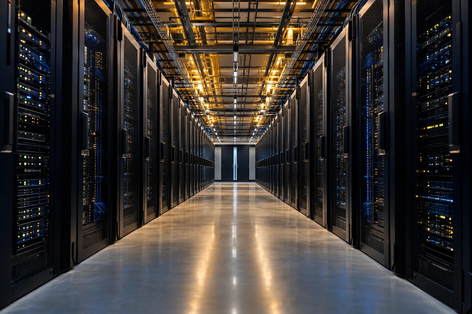 Server racks lining a data-centre aisle